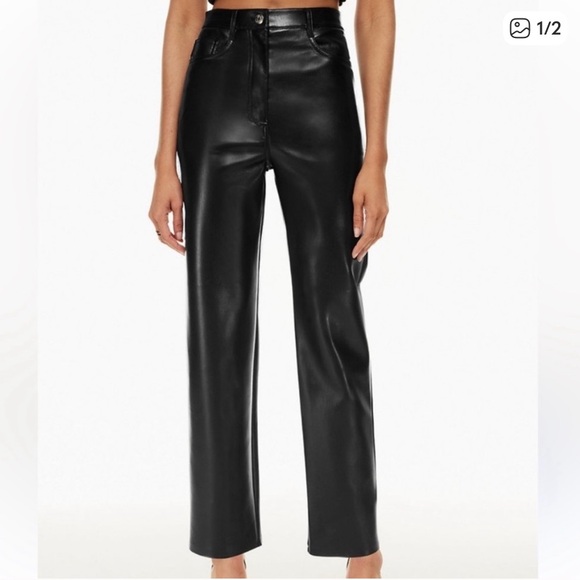 Aritzia Wilfred Melina Black Straight Leg Leather Pants - Picture 1 of 5